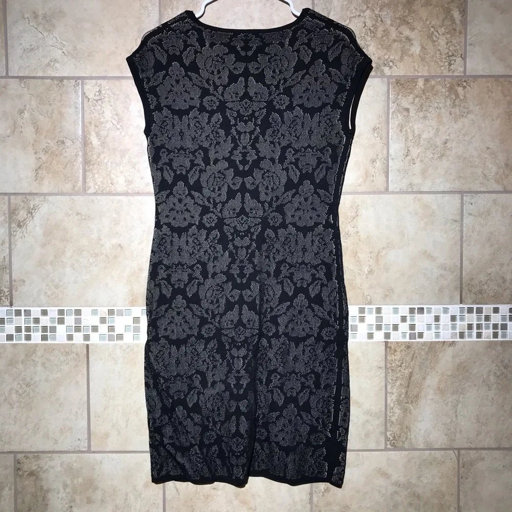 Ann Taylor Black Gold Floral Sheath Dress M - Picture 3 of 5